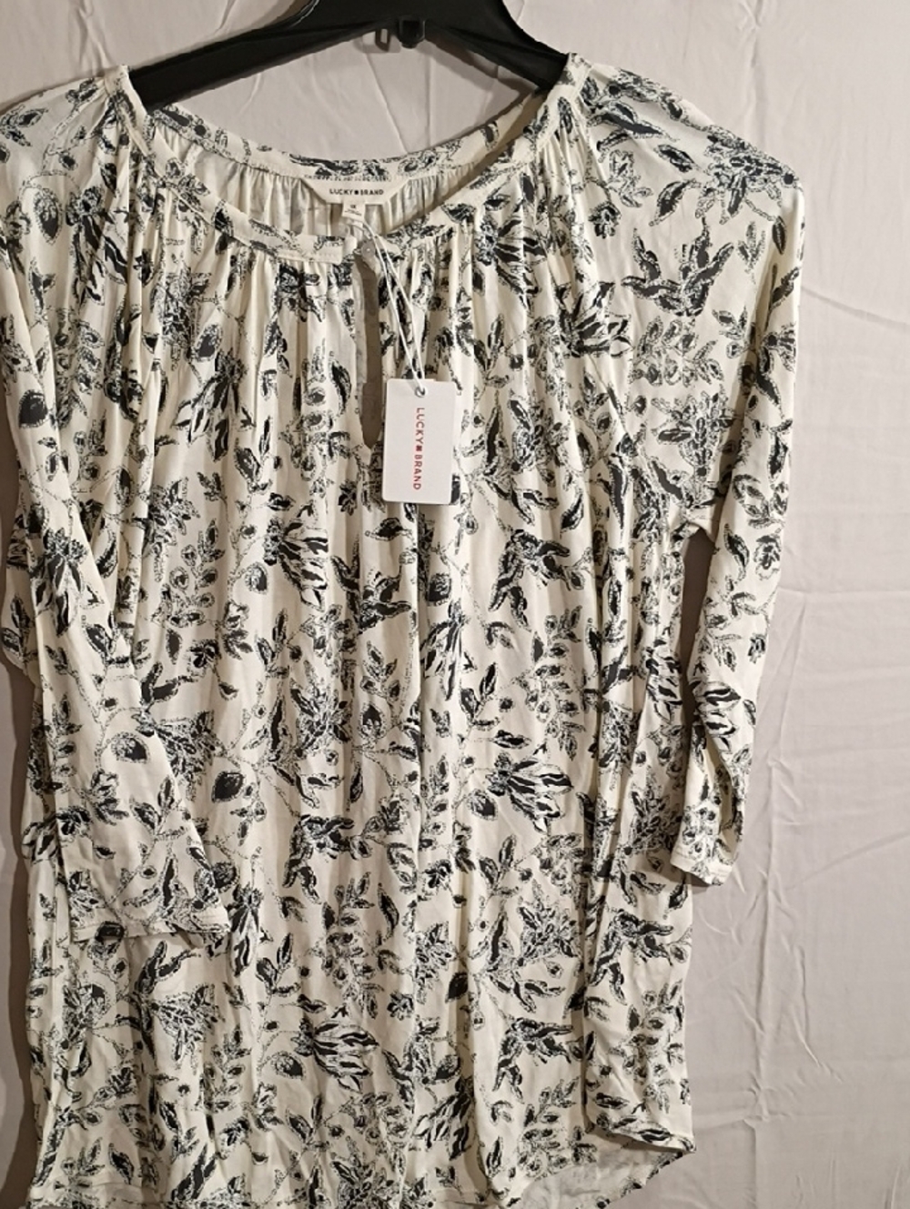 Womens Lucky Brand Cream Floral Print Peasant Top Long Sleeved Size 1X